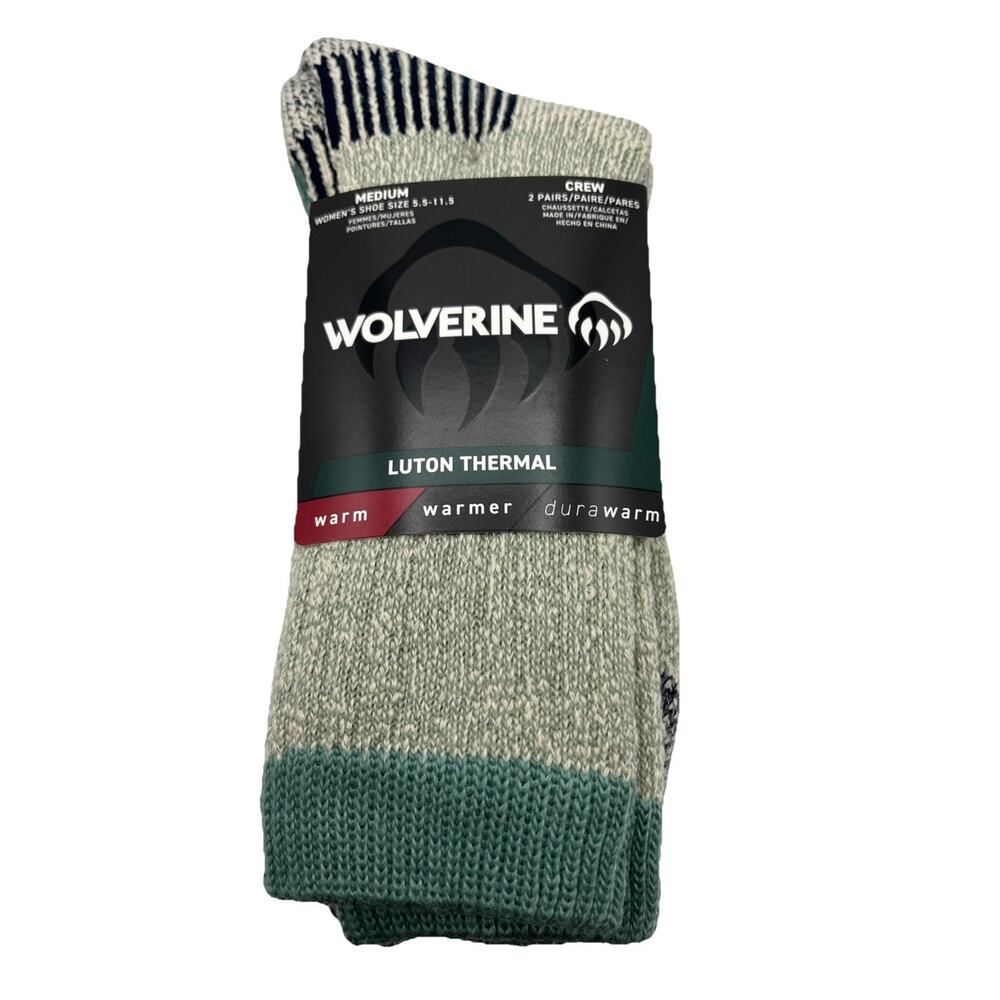 Wolverine Luton Thermal Boot Crew Socks Green Purple Women's 5.5-11.5 2 Pair NEW